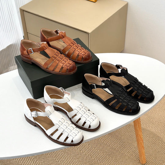 Damen Komfortable Sandalen aus hochwertigem Leder mit modischem Flecht-Design EB