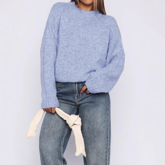 Damen Modischer Strickpullover mit weitem Schnitt und Stehkragen EB