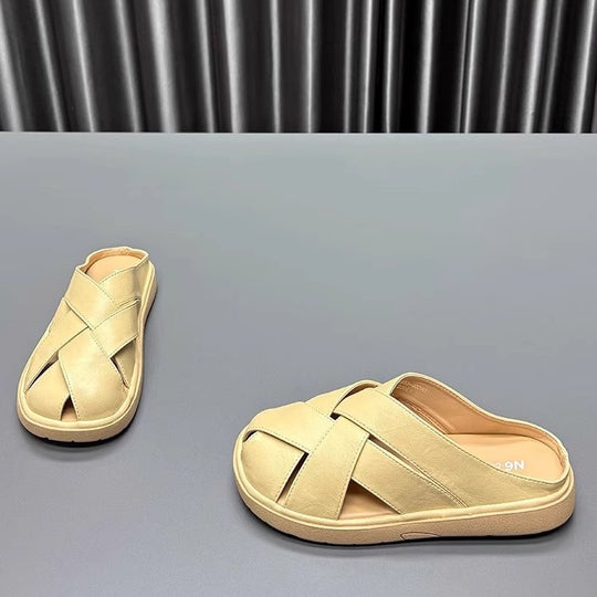 Damen trendige Clogs mit kreuzverzierten Riemen und weichem Innenfutter EB