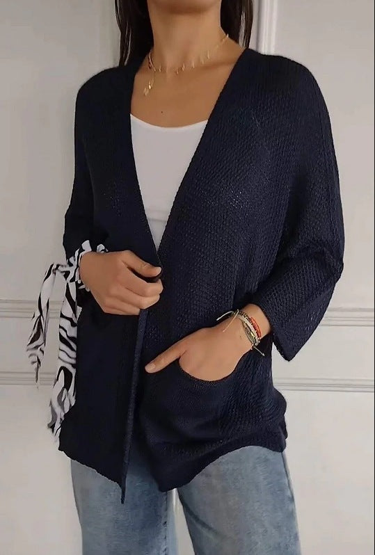 Damen lässige Strickjacke mit offener Vorderseite und praktischen Taschen EB