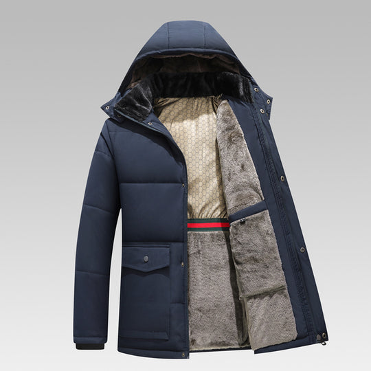 Herren Winterparka mit wärmendem Teddyfutter, abnehmbarer Kapuze und hoher Stehkragen EB
