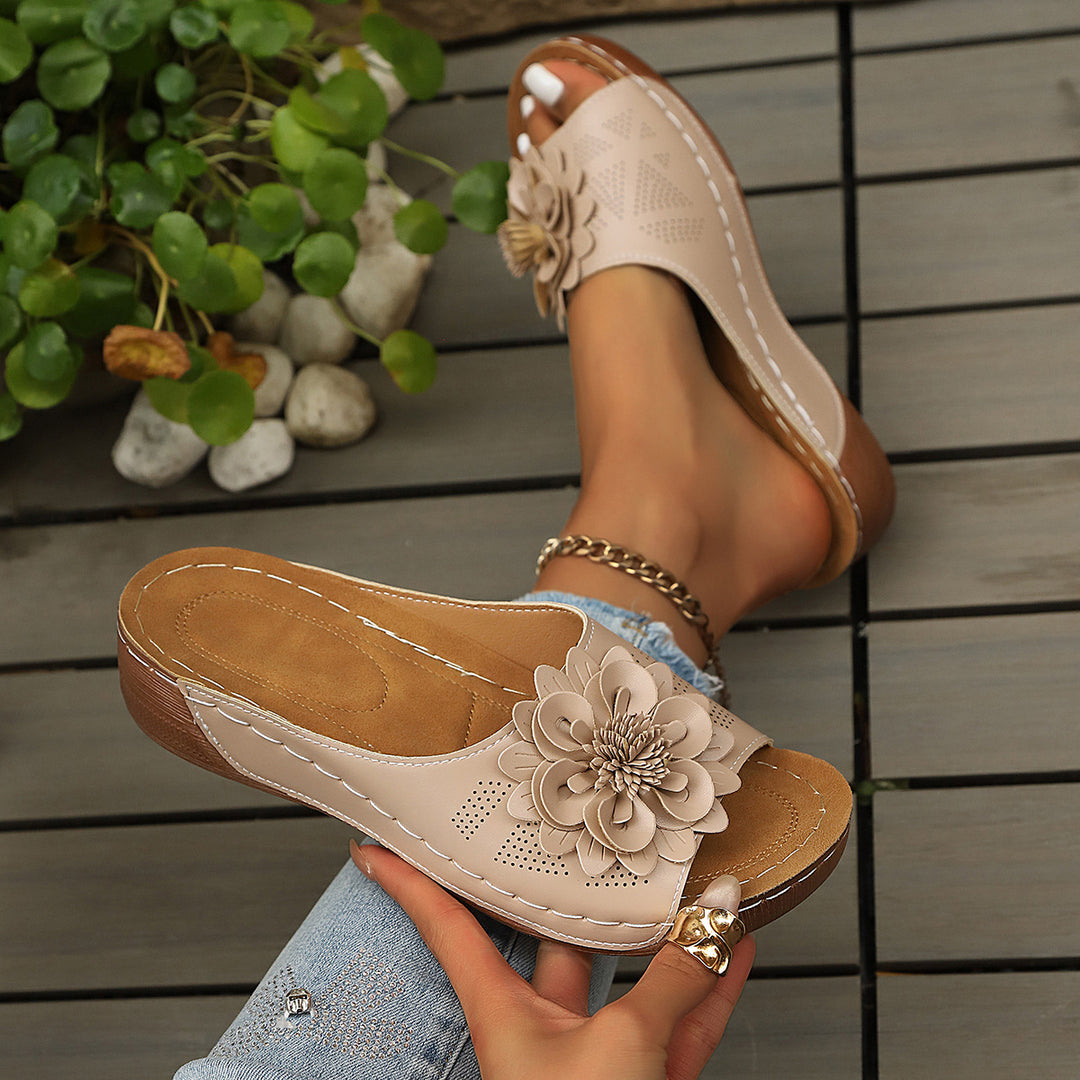 Damen Wedge-Pantoletten mit floralem Detail EB
