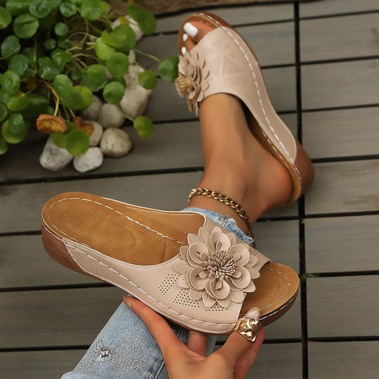 Damen Wedge-Pantoletten mit floralem Detail EB
