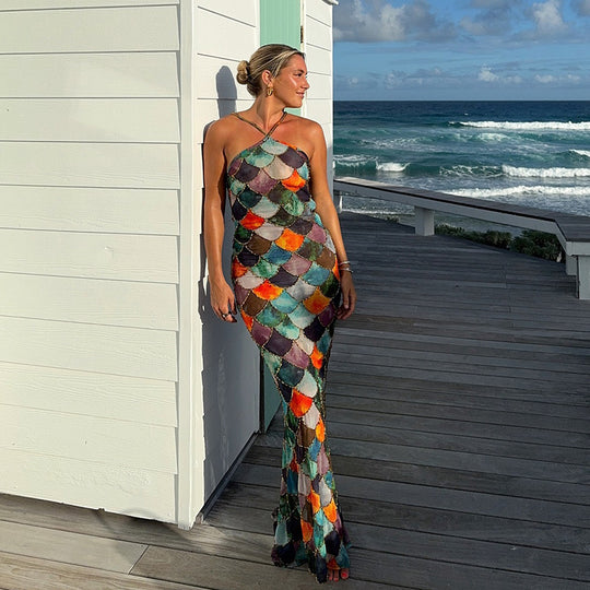 Damen Maxi Kleid mit Schuppen-Design EB