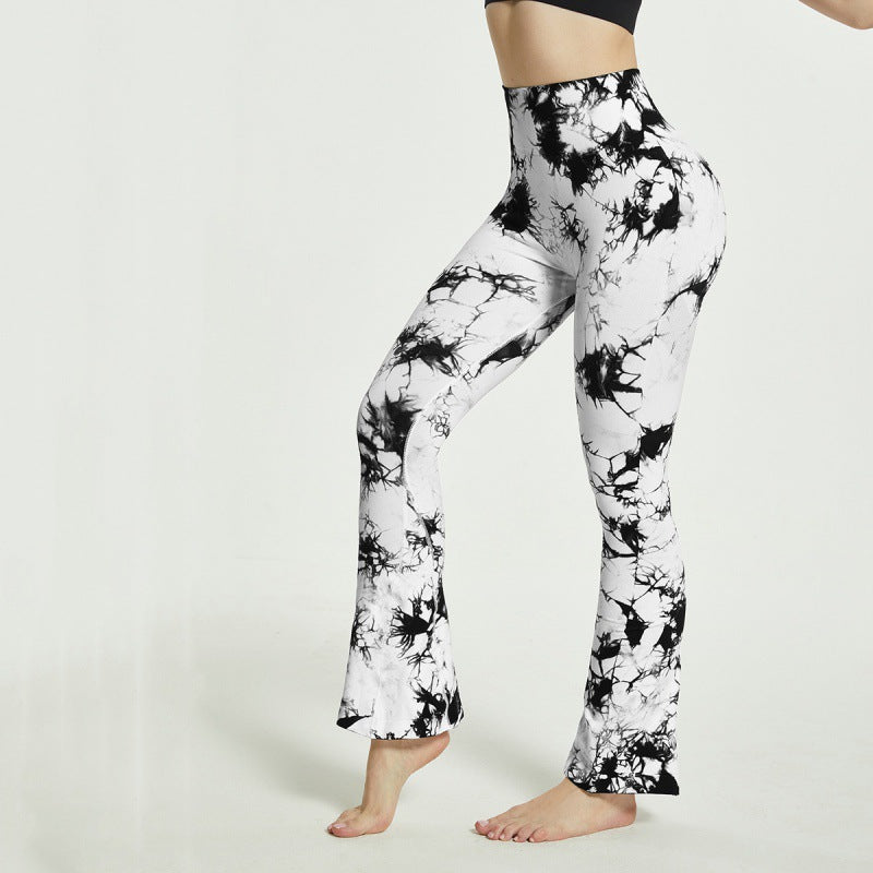 Damen Flared Yoga-Leggings mit einzigartigem Batikmuster EB
