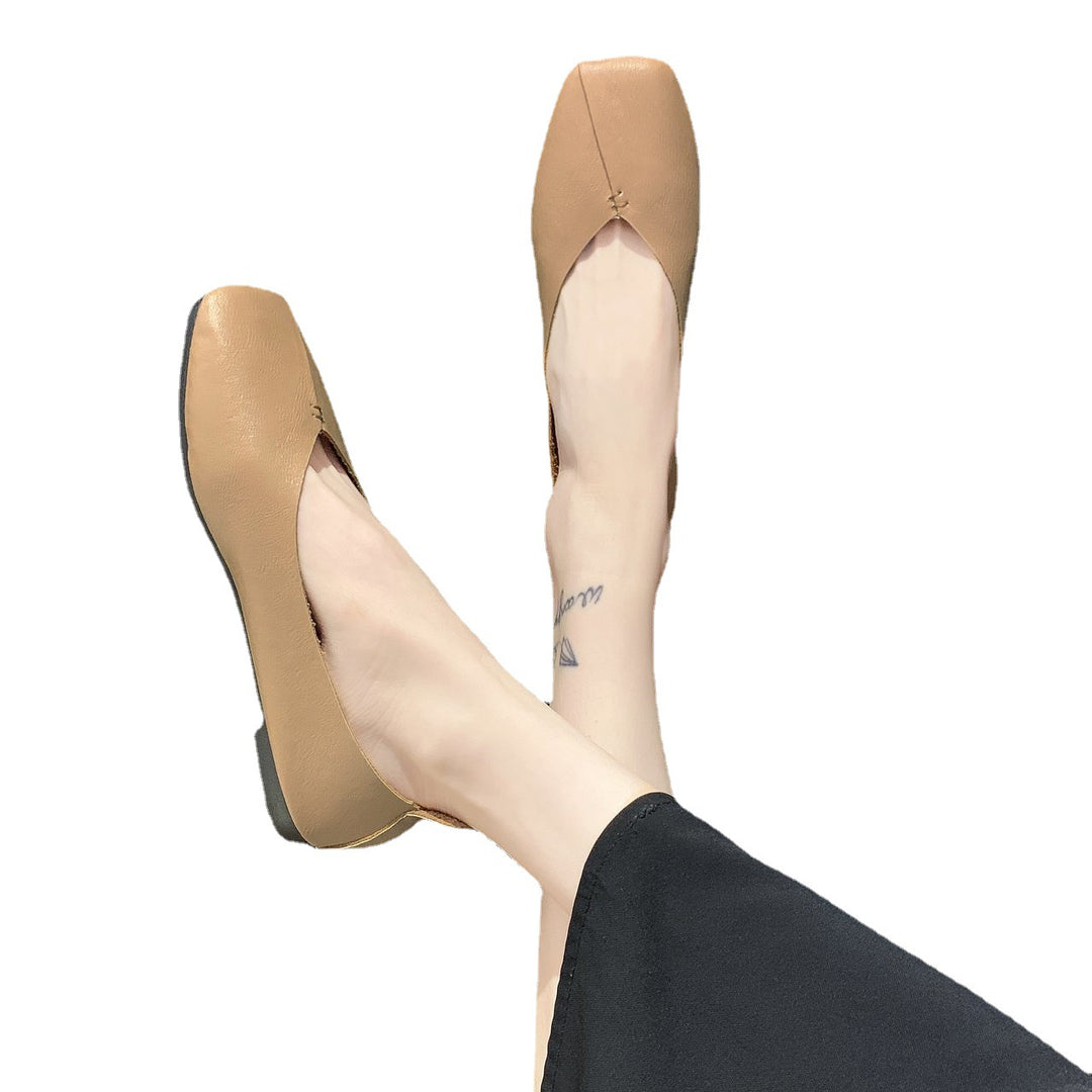 Damen nan quadratische Ballerina-Slipper aus weichem Kunstleder mit gepolstertem Komfortfußbett EB