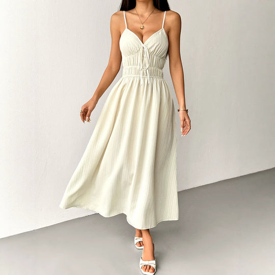 Damen Maxikleid mit verstellbaren Spaghettiträgern und elastischem Taillenbund EB