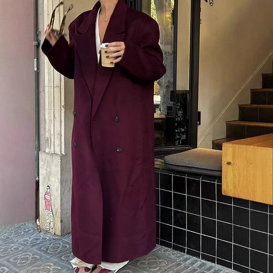 Damen Eleganter Wollmantel mit doppelt geknöpftem Design EB