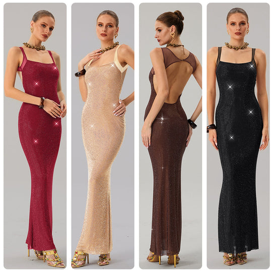 Damen Glamouröses Abendkleid mit funkelnden Pailletten und taillierter Silhouette EB