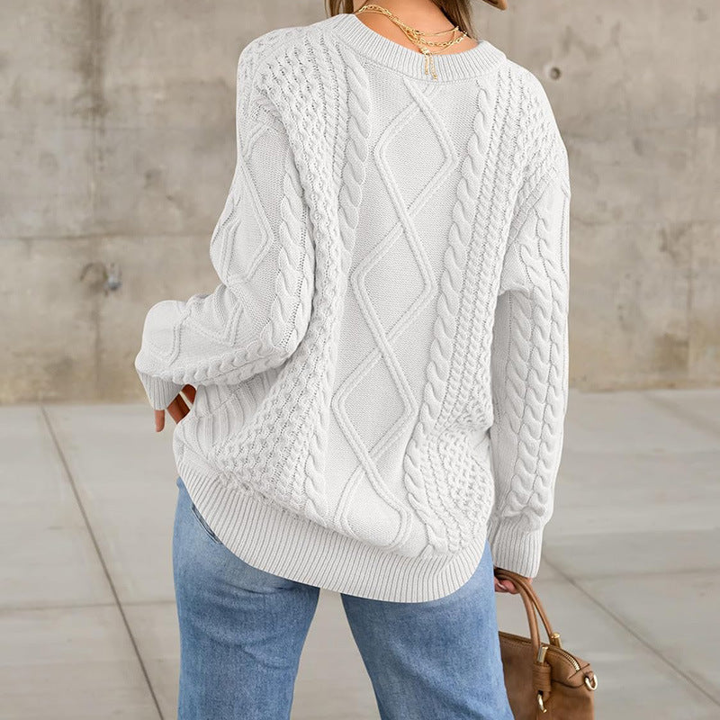 Damen Strickpullover mit aufwendigem Zopfmuster und lässigem Schnitt EB