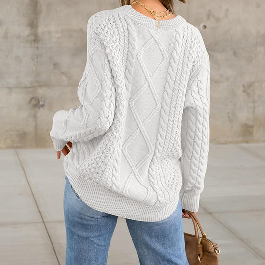 Damen Strickpullover mit aufwendigem Zopfmuster und lässigem Schnitt EB