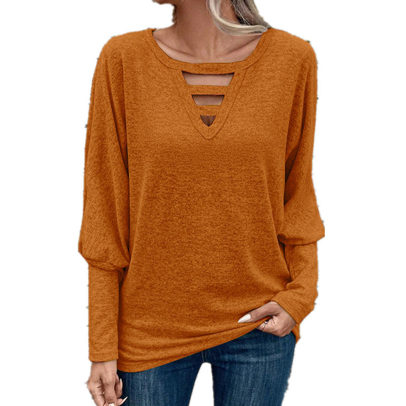 Damen lässiges Oberteil mit V-Ausschnitt und Cut-Out-Details EB
