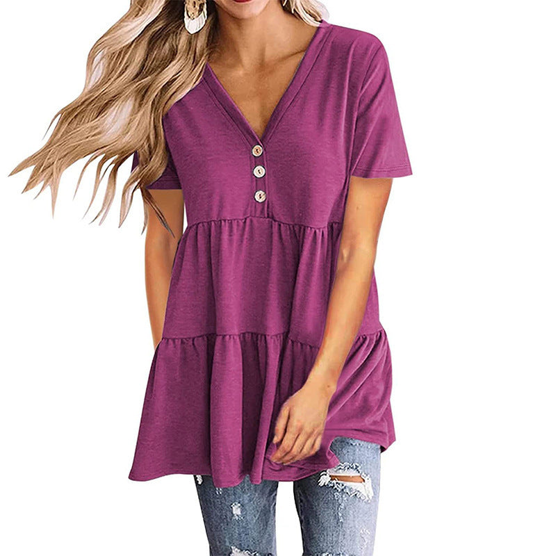 Damen Tunika mit Rüschensaum und Knopfdetails EB