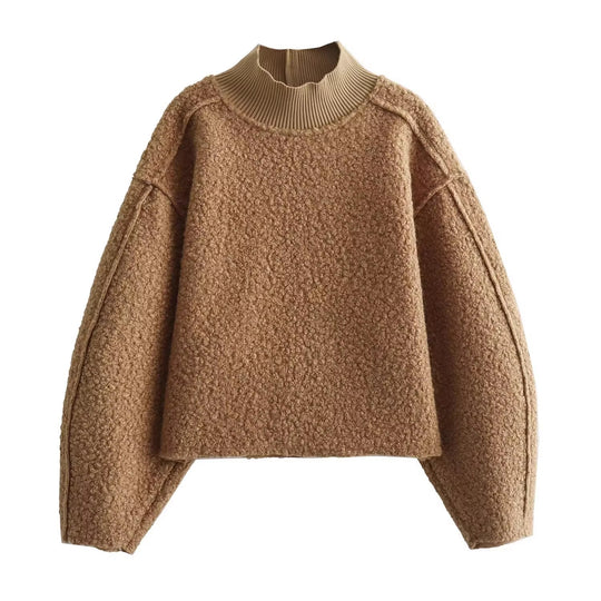 Damen Grobstrickpullover mit hohem Kragen EB