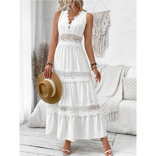 Damen Langes, elegantes Maxikleid mit Spitzenakzenten und Volants EB