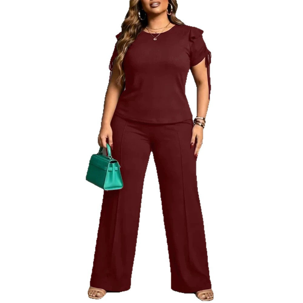Damen Elegantes Freizeit-Anzugset mit Rüschendetails und weitem Schnitt EB