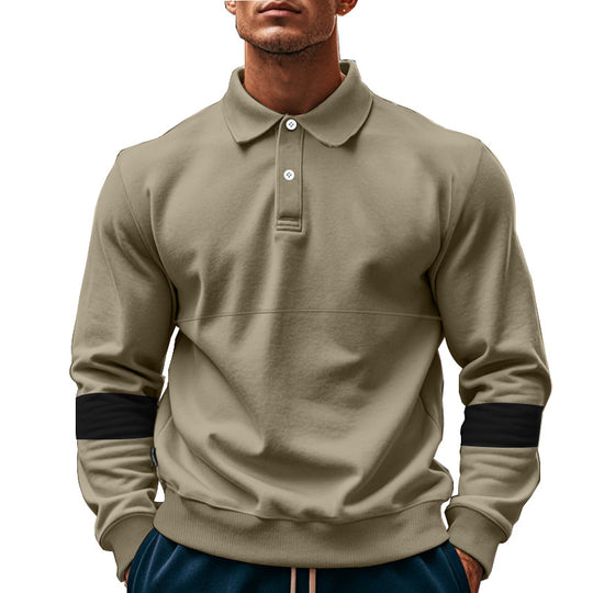 Herren modischer Langarmpullover mit poloartigen Details und kontrastierenden Ärmelbündchen EB