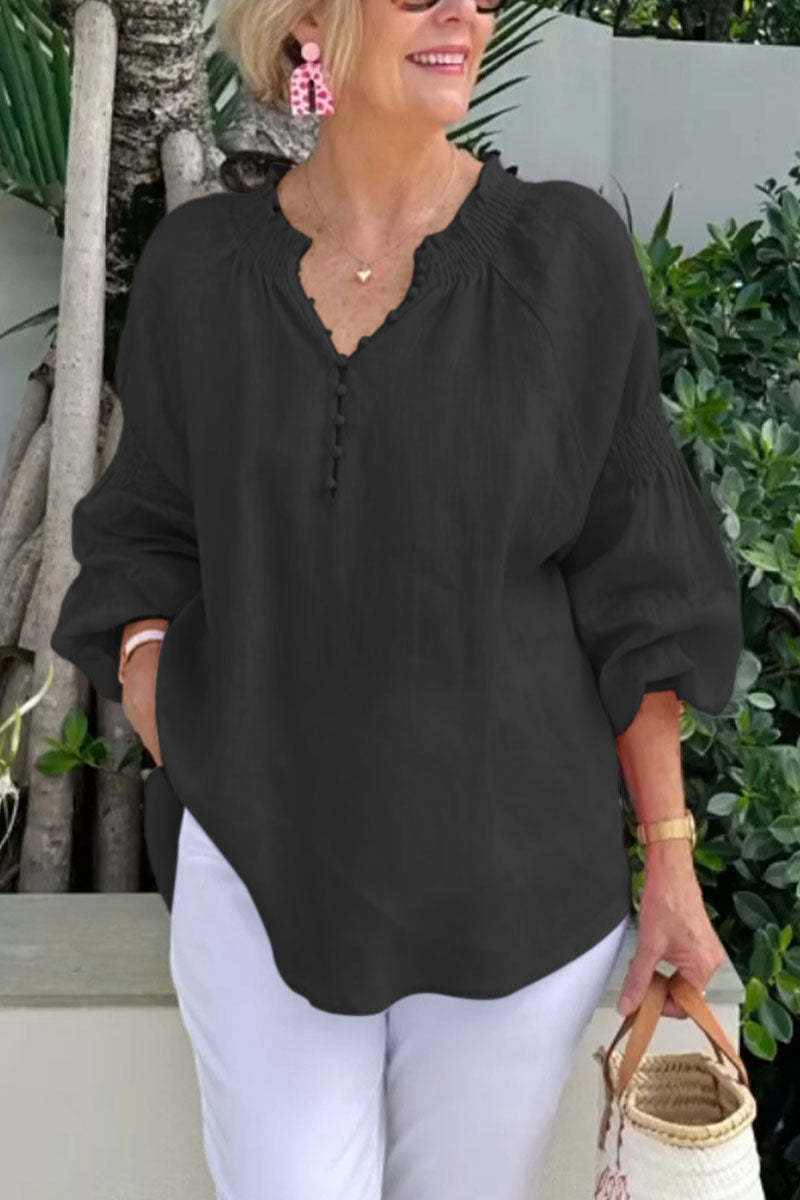 Damen luftige Bluse mit Smock-Ärmeln EB