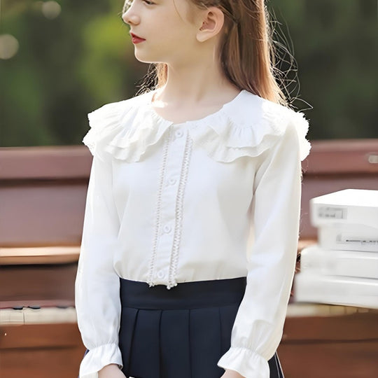 Damen Bluse mit Rüschendetails und romantischen Puffärmeln EB