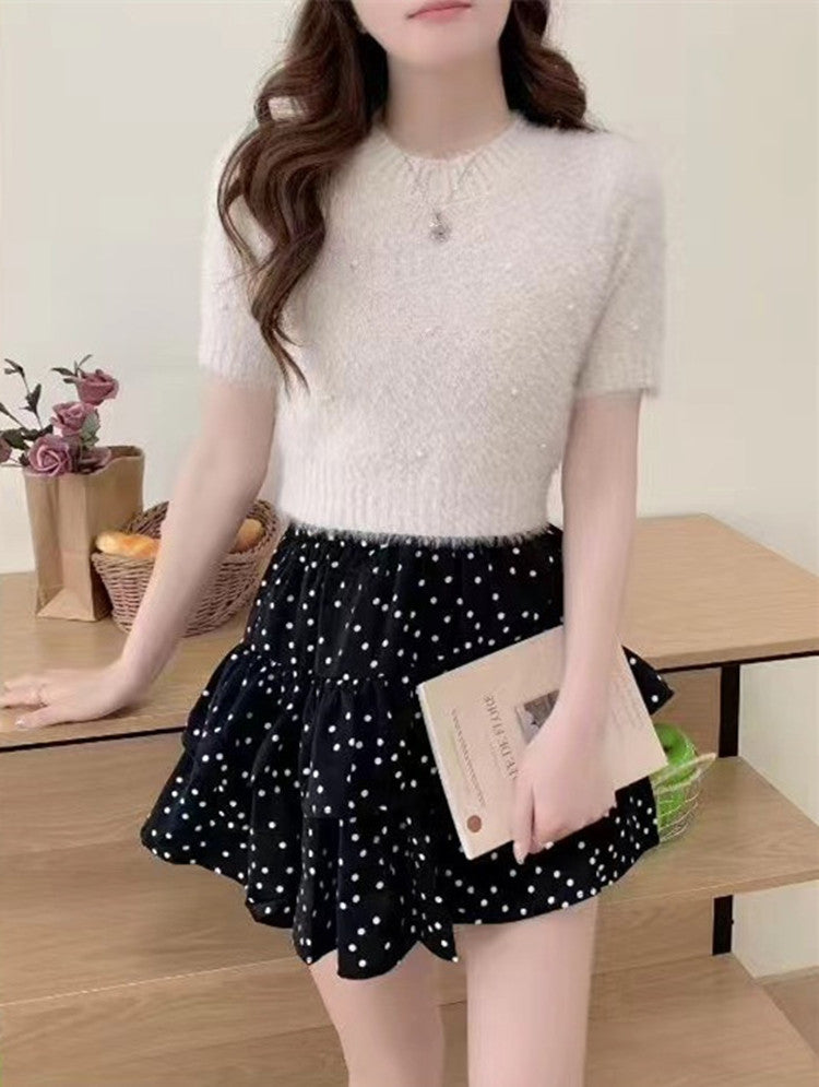 Damen cropped Pullover mit zarten Perlen EB