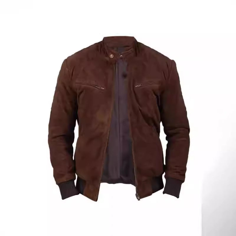 Herren Suede-Bomberjacke mit trendigem Stehkragen und praktischen Taschen EB