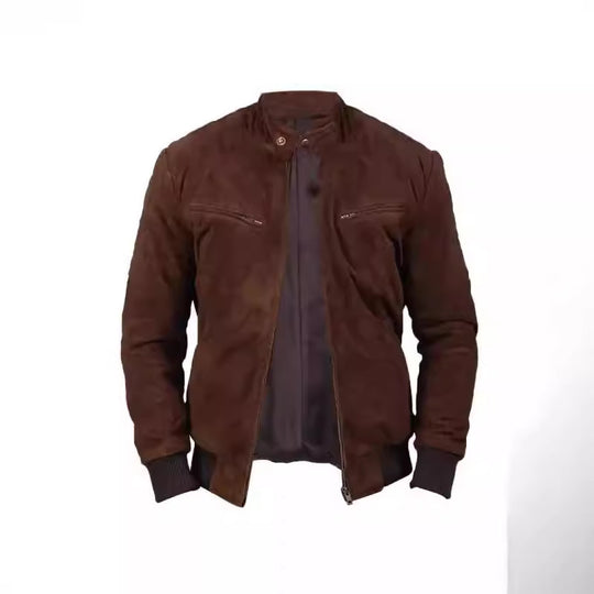 Herren Suede-Bomberjacke mit trendigem Stehkragen und praktischen Taschen EB