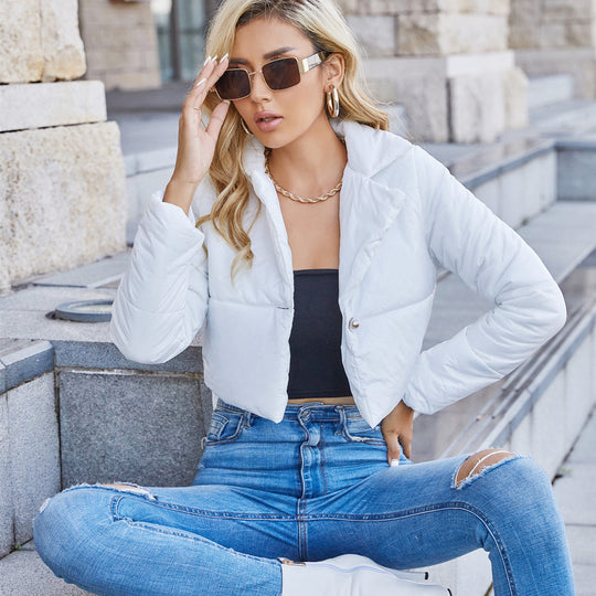 Damen modische glänzende Kurzjacke mit Kragen EB