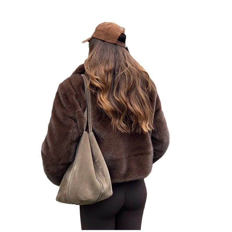 Damen Kuschelige Felljacke mit weichem Kragen und lässigem Schnitt EB