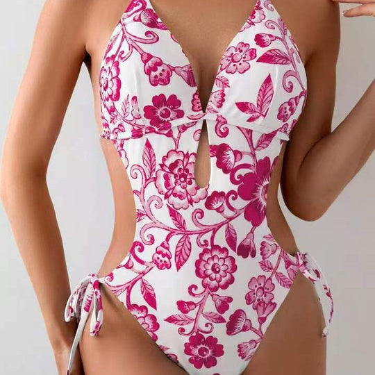 Damen ganzflächiger Bikini mit verspieltem floralen Design EB