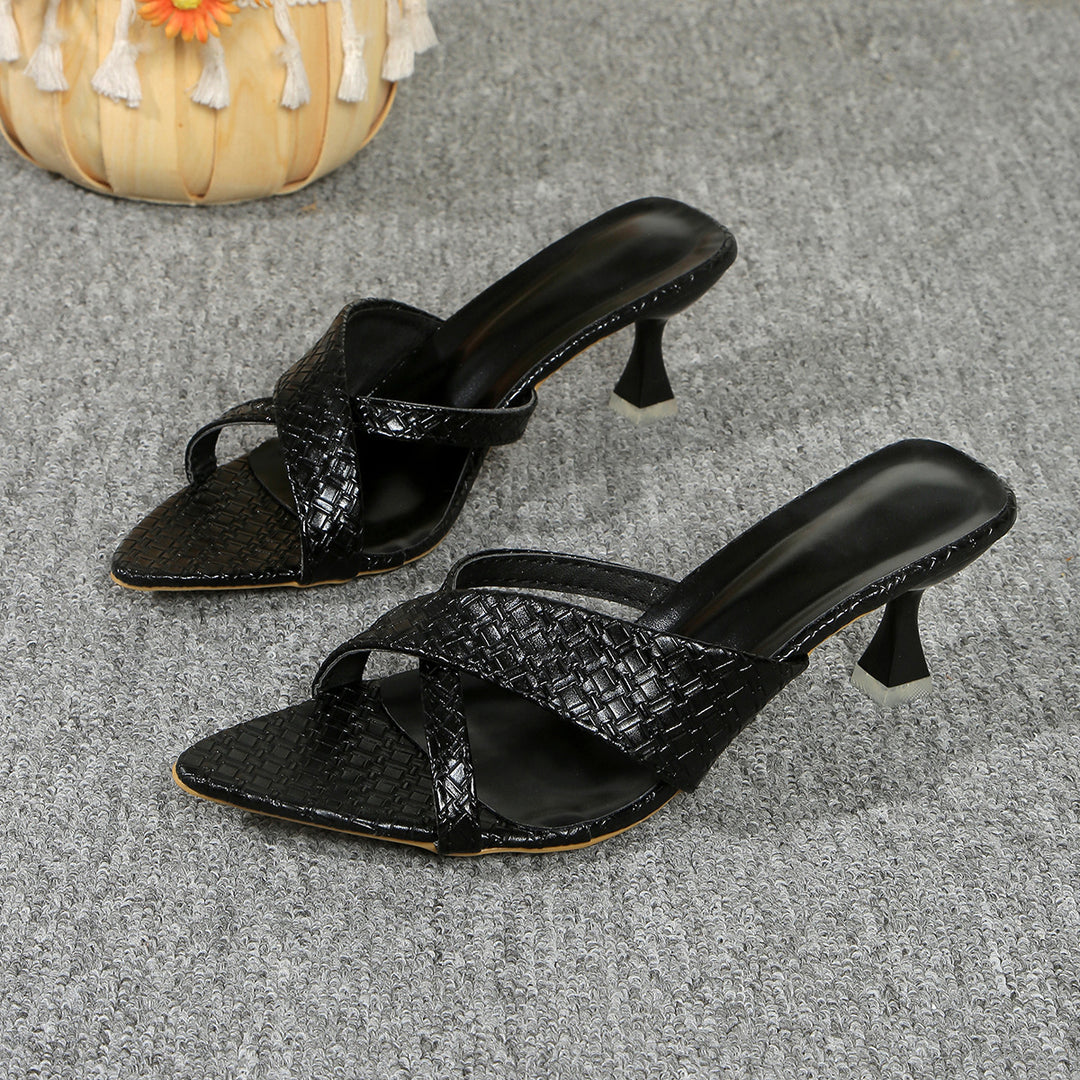 Damen elegante Slingback-Pantoletten mit gewobenen Riemen und trendigem Absatz EB