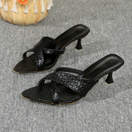 Damen elegante Slingback-Pantoletten mit gewobenen Riemen und trendigem Absatz EB