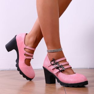 Damen Plateau-Pumps mit dekorativen Riemen und bequemer Sohle EB