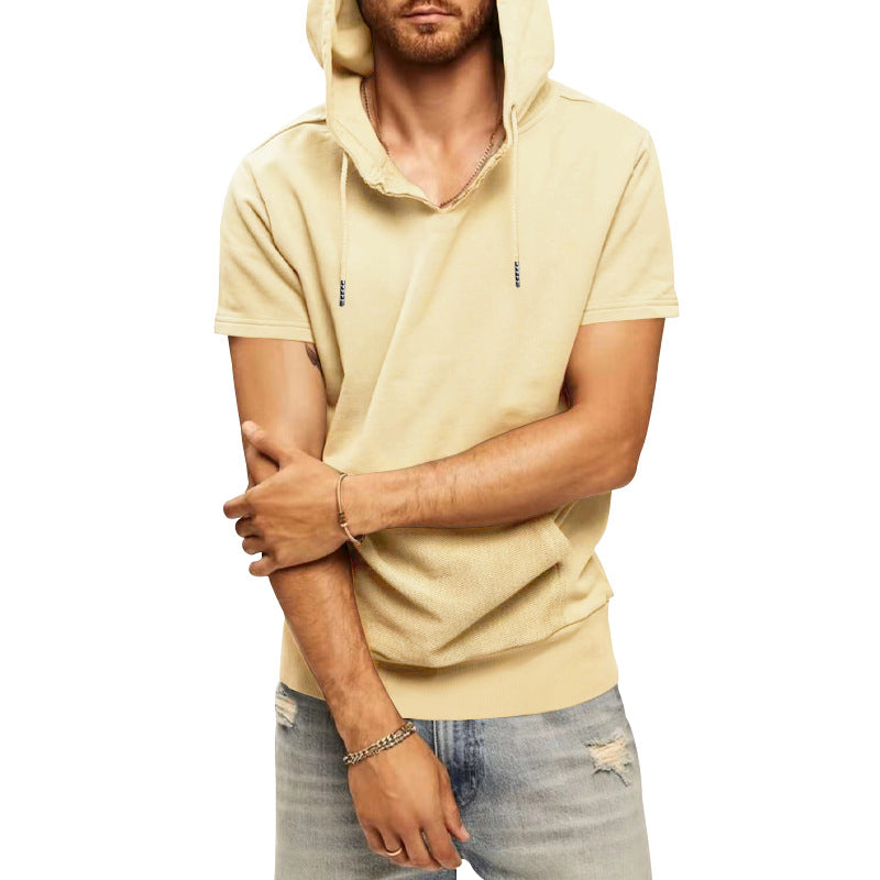 Herren lässiges Kurzarm-Hoodie mit praktischer Kängurutasche EB