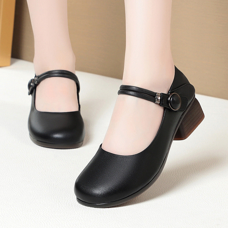 Damen Komfortable Mary Jane Ballerinas mit eleganten Details und stabilem Absatz EB