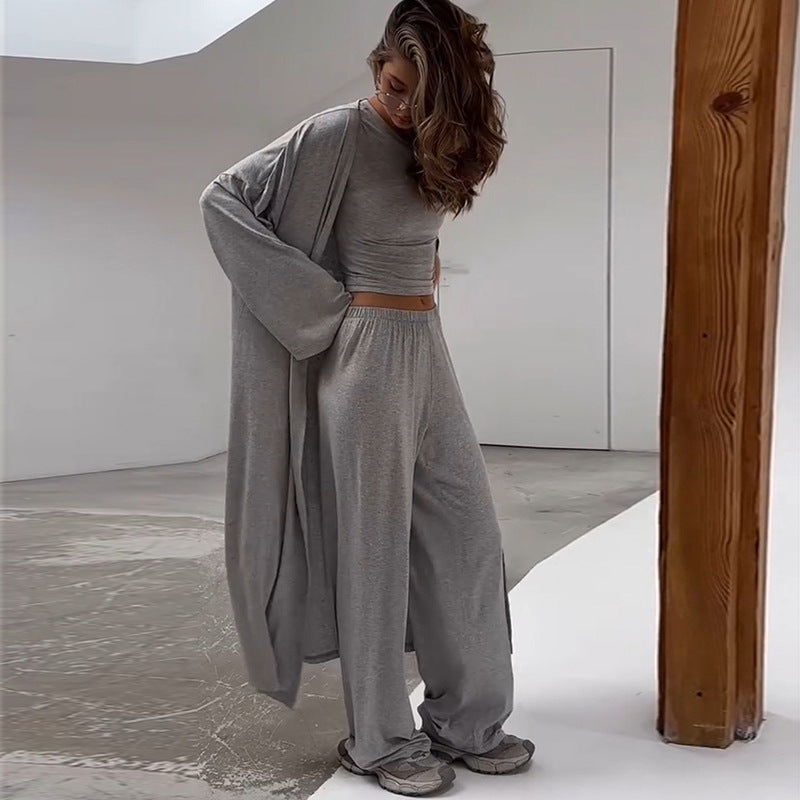 Damen gemütliches Loungewear-Set mit weitem Cardigan und Cropped Top EB