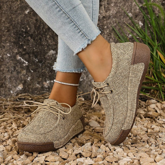 Damen bequeme Halbschuhe mit elastischen Schnürsenkeln und rutschfester Sohle EB