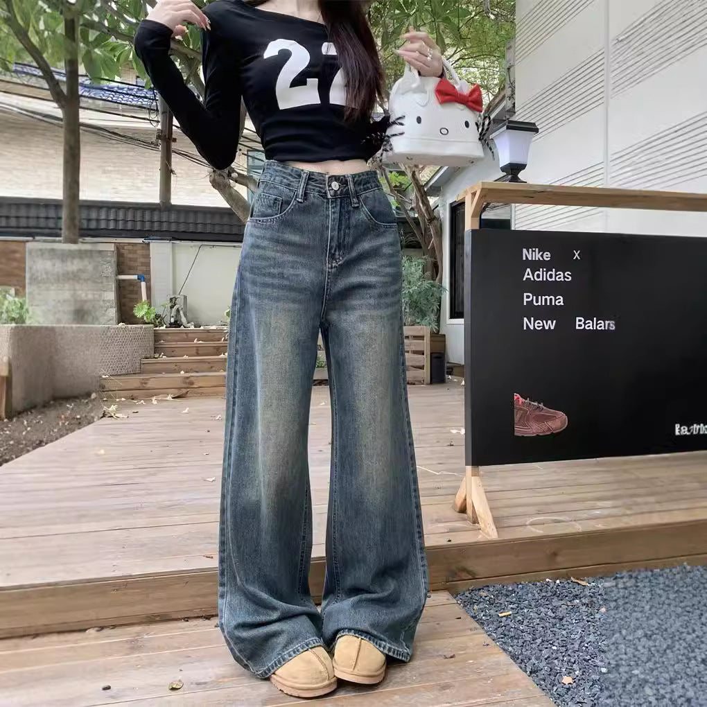 Damen Weit geschnittene High-Waist Jeans im modernen Vintage-Look EB