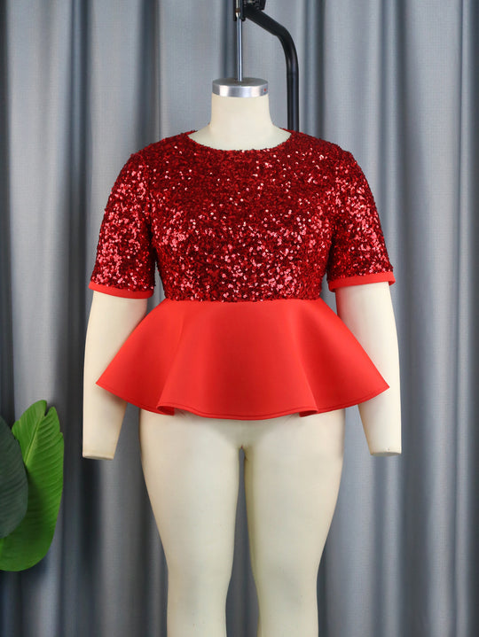 Damen Elegantes Glitzeroberteil mit peplum Saum EB