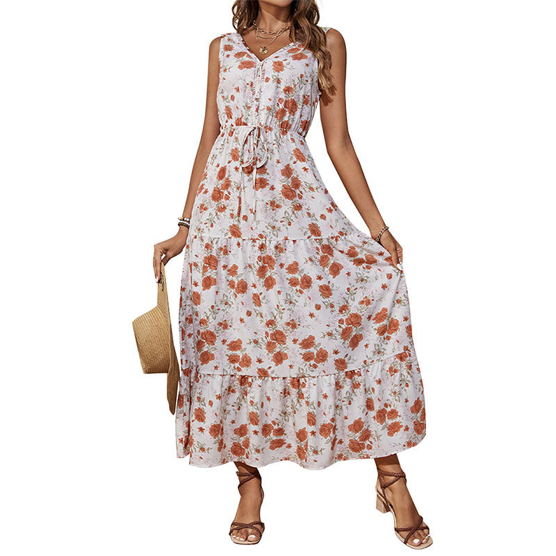 Damen Maxikleid mit floralem Design und Rüschendetails EB
