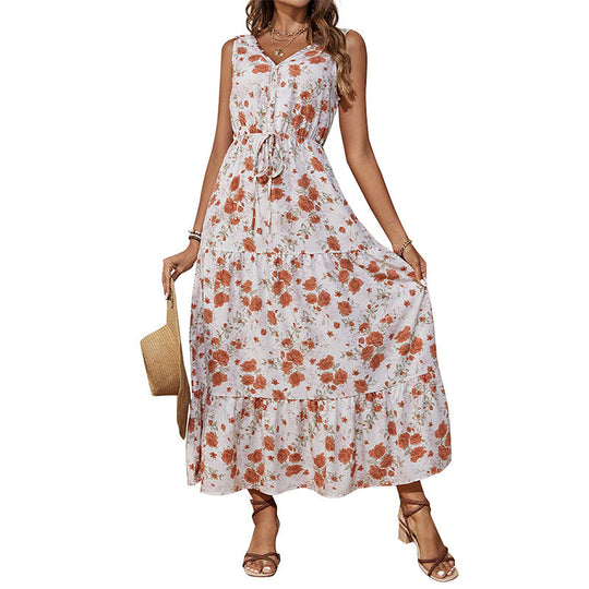 Damen Maxikleid mit floralem Design und Rüschendetails EB
