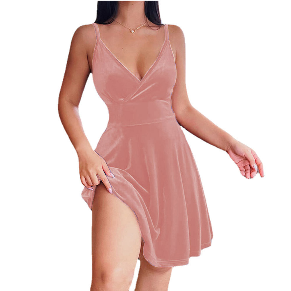 Damen edles Samtkleid im A-Linien Schnitt mit tiefem V-Ausschnitt und seitlichem Schlitz EB