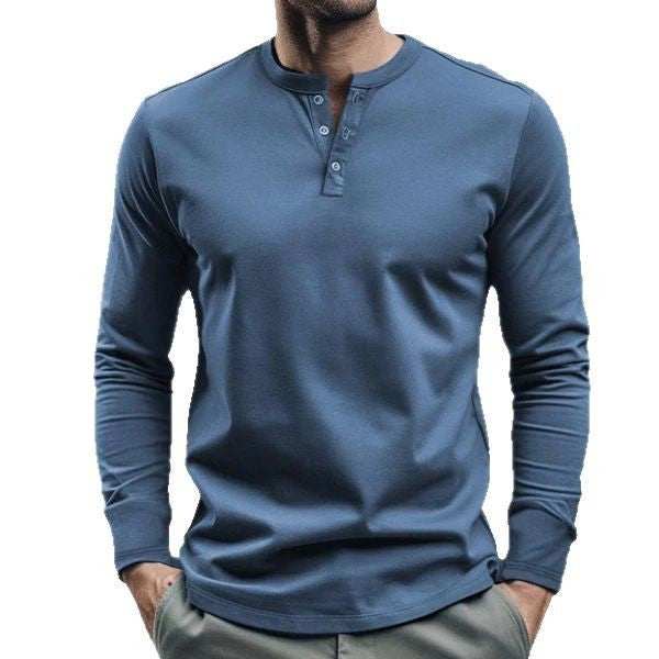 Herren nan langärmeliges Henley-Longsleeve mit Stehkragen, 3-Knopfleiste und elastischem Baumwollstretch EB