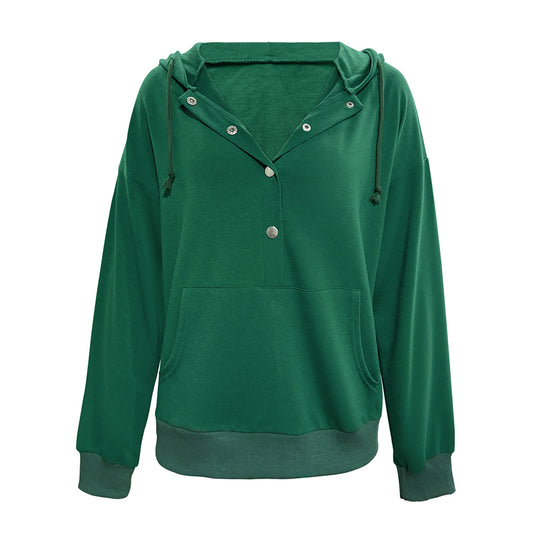 Damen Kapuzensweater mit Knopfleiste und tiefem Ausschnitt EB