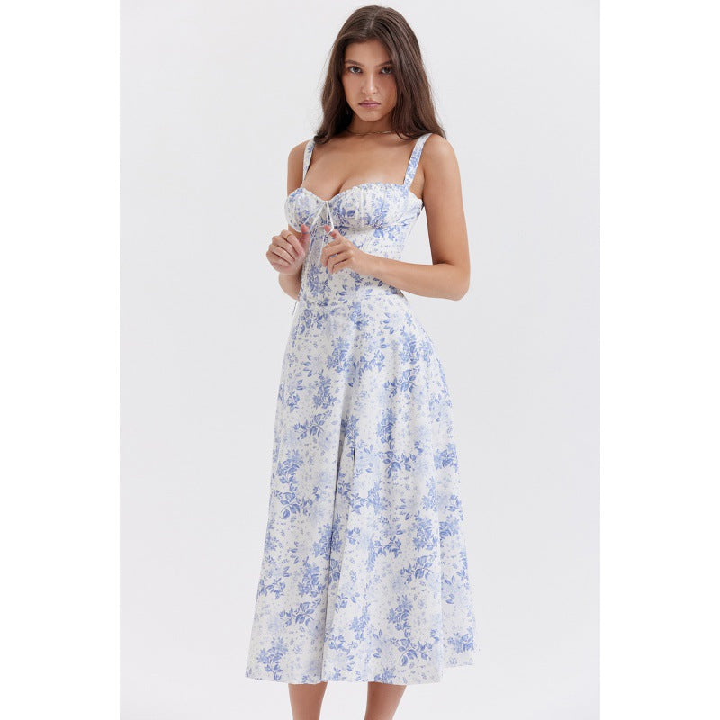 Damen Maxikleid mit floralem Design und elegantem Schlitz EB