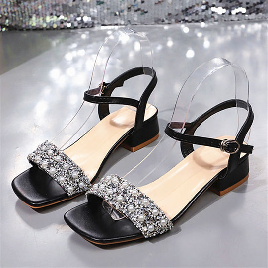 Damen elegante Riemensandalen mit transparentem Obermaterial und glitzernden Perlen EB