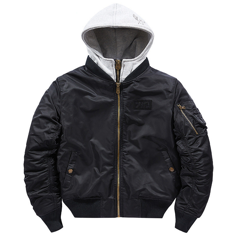 Herren nan fliegerinspirierte Bomberjacke mit integriertem Kapuzeneinsatz, Ärmeltasche und wattierter Innenlage EB