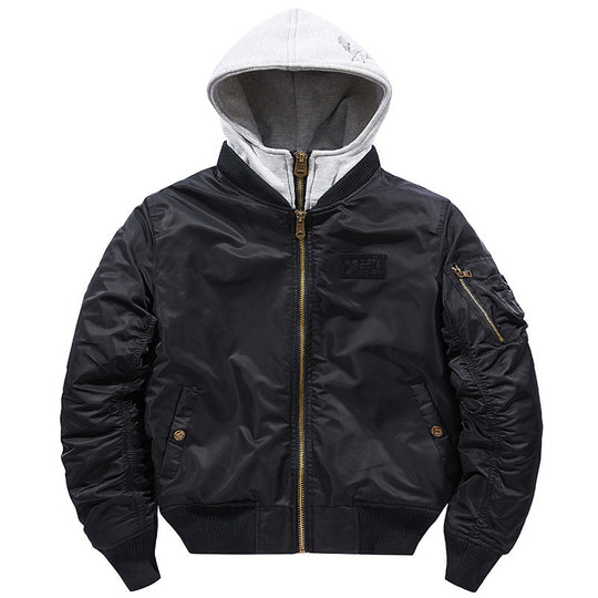 Herren nan fliegerinspirierte Bomberjacke mit integriertem Kapuzeneinsatz, Ärmeltasche und wattierter Innenlage EB