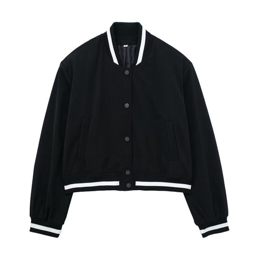 Damen modische Bomberjacke im sportiven Stil mit elastischen Bündchen und Druckknopfverschluss EB