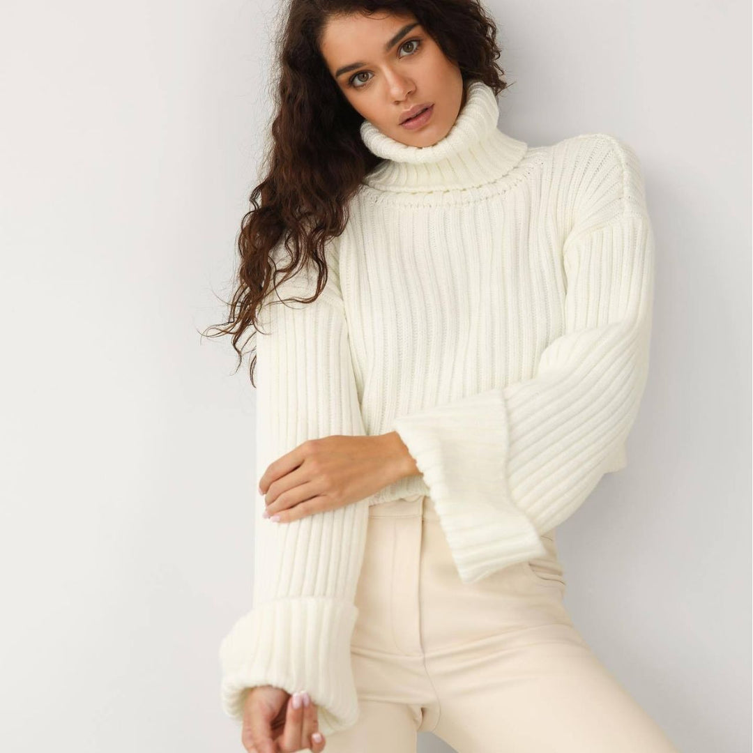Damen Strickpullover mit hohem Kragen EB
