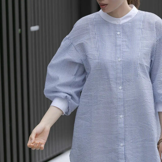 Damen gestreiftes oversized Button-Up Shirt EB
